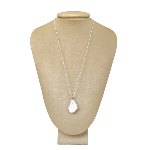 Colar Prata 925 com Banho em Ródio Howlita Bruta Natural