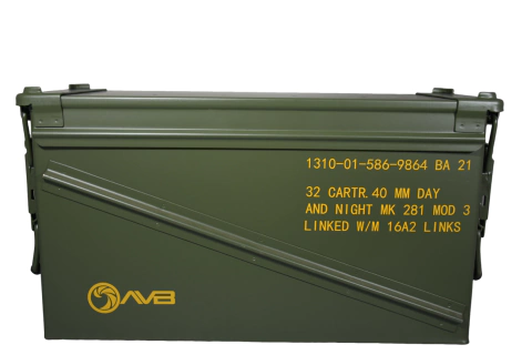 Caixa Militar Multiuso Metal Padrão Granada 40mm AVB PA120 46,5x25x16cm