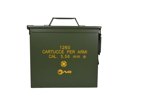 Caixa Militar Multiuso Metal Padrão Munição Cal 5,56 mm AVB PA19 30x25x15,5cm