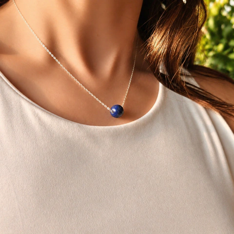 Colar Choker Esfera Facetada Lápis Lazúli