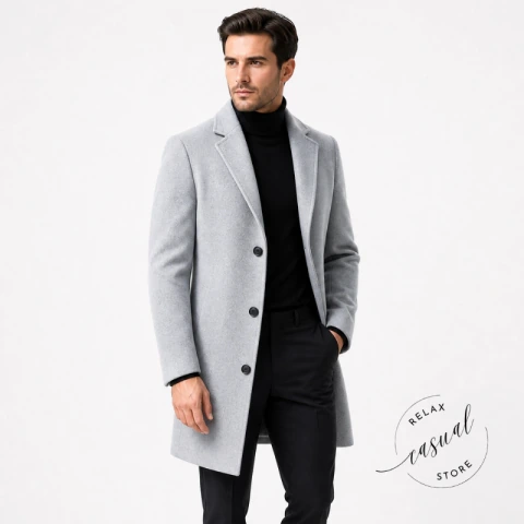 Casaco Longo De Lapela De Lã Masculino
