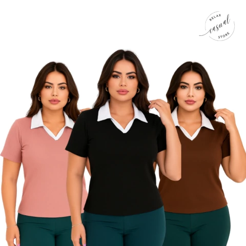 Blusa Feminina Canelada Elegância, Manga Curta, Longa e Regata