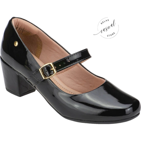 Sapato Feminino Boneca de Dança Salto baixo quadrado Bloco Confort Scarpin - comprar online