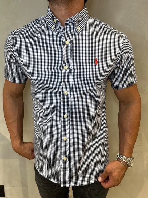 CAMISA M/C MICRO XADREZ MARINHO PONEY VERMELHO RALPH LAUREN