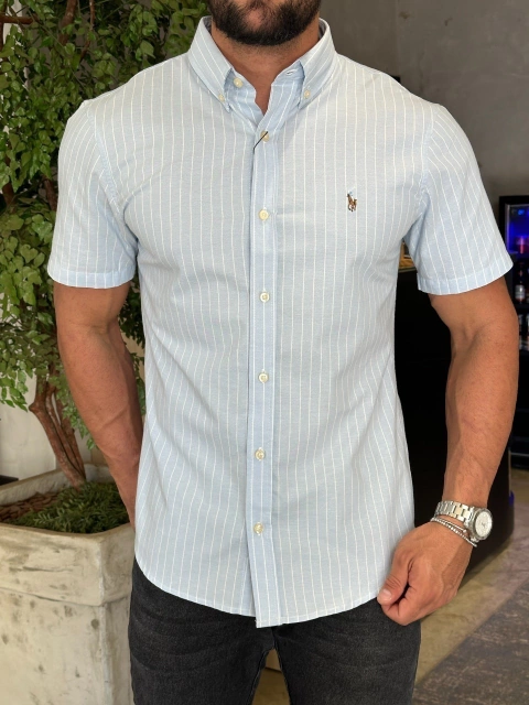 CAMISA M/C FINE STRIPED AZUL CLARO RALPH LAUREN