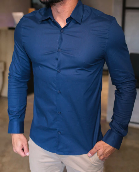 CAMISA SOCIAL M/L EGYPT ELEGANCE AZUL MARINHO URBO