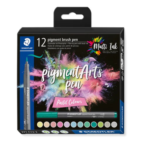 MARCADOR STAEDTLER PIGMENT BRUSH X 12 COLORES PASTELES - comprar online