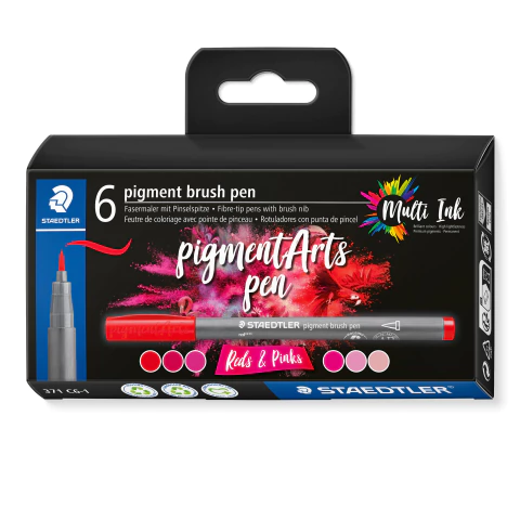 MARCADOR STAEDTLER PIGMENT BRUSH X 6 ROJOS Y ROSAS - comprar online