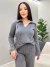 Conjunto Tricô Blusa Lapela e Calça Wide Cinza - comprar online