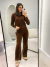 Conjunto Tricô Plush Cropped Calça Wide Café - comprar online