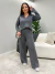 Conjunto Tricô Blusa Lapela e Calça Wide Cinza