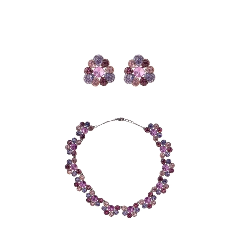 Conjunto Brinco e Colar Cravejado Flor
