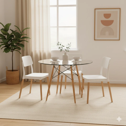 Juego De Comedor Mesa De Vidrio 90 + Pack De Sillas Milan en internet
