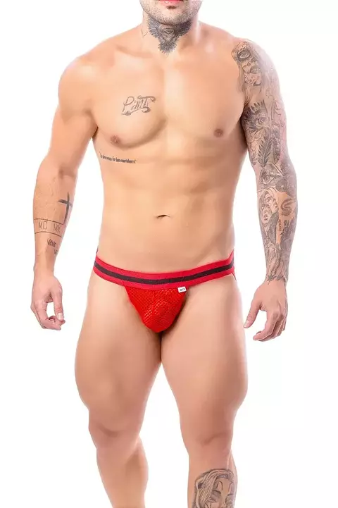 Jock Arrastão Vermelho com Elástico Bicolor