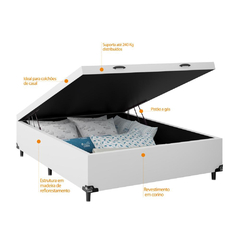 Cama Box Baú Casal - 44x138x188cm - e-Shop Casa - Couro Branco - comprar online