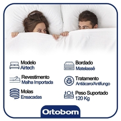 Cama Box Baú Casal Suede + Colchão Casal Molas Ensacadas Airtech Springpocket 69x138x188 Suede Bege