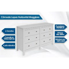 Cômoda Maggiore 6 Gavetas Horizontal Branco - Moritania Moveis e Decoracoes