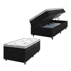 Cama Box Baú Solteiro + Colchão D33 One Face - 61x88x188cm- Várias Cores