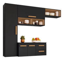 Armário de Cozinha Completa Suspenso com Balcão 4 Portas 2 Gavetas Smart Atacama/Preto