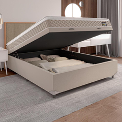Cama Box Baú Casal Colchão D33 Pillow Top Millenium 138x188x57cm Bege - Suporta até 100kg por Pessoa - Moritania Moveis e Decoracoes