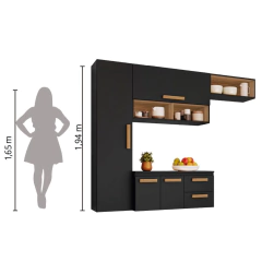 Armário de Cozinha Completa Suspenso com Balcão 4 Portas 2 Gavetas Smart Atacama/Preto - comprar online