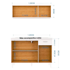 Balcão de Pia e Armário Aéreo 120 cm Chocolate Off White - comprar online