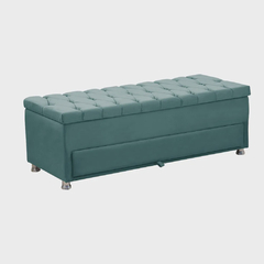 Kit Cabeceira Calçadeira Mila e Munique 160 cm Casal Queen Size Veludo Turquesa