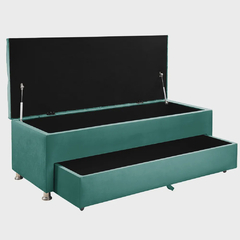 Kit Cabeceira Calçadeira Mila e Munique 160 cm Casal Queen Size Veludo Turquesa - comprar online
