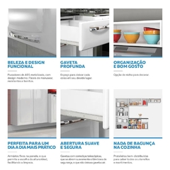 Cozinha Completa Aço Amanda Com Paneleiro Duplo Armário Aéreo e Balcão Branco Nevada - Moritania Moveis e Decoracoes