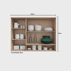 Armário Aéreo de Cozinha 120cm com 3 Portas Vidro Reflecta e Nicho 100% mdf Itália na internet