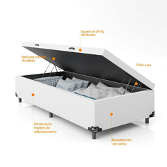 Cama Box Baú Solteiro - 44x88x188cm - Couro Branco na internet