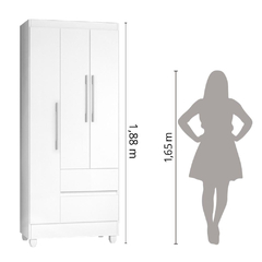 Guarda Roupas Solteiro 3 Portas 2 Gavetas Loreta ja Branco / Branco Lilás Flex - loja online