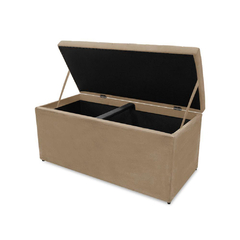 Kit Cabeceira E Calçadeira Baú Dubai Casal 140 Cm - Veludo Bege Escuro na internet