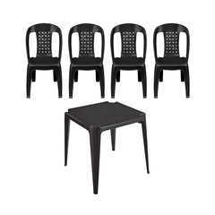 Imagem do Kit com 4 Cadeiras Adulto Vime Bistrô e 1 Mesa Monobloco Quadrada Preta