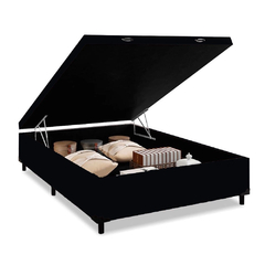 Cama Box Com Baú Casal + Colchão De Molas - Comfort Prime - Classic Superlastic 138cm Preto - Moritania Moveis e Decoracoes