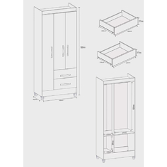 Guarda-Roupa Solteiro com Espelho 3 Portas 2 Gavetas Real Light - comprar online
