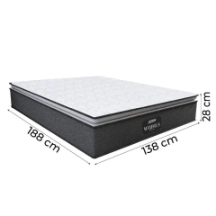 Cama Box Baú Casal Colchão Molas Ensacadas Pillow Top Maximus 138x188x69cm Cinza / Preto - Moritania Moveis e Decoracoes