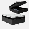 Cama Box Baú Casal 138 Bipartido Tecido Sintético Preto com Colchão One Face D33 - Bello Box - 58x138x188cm