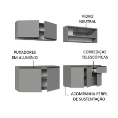 Armário De Cozinha Completa Suspenso 240Cm Cinza - Moritania Moveis e Decoracoes