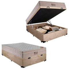 Imagem do Cama Box Baú Casal Suede + Colchão Casal Molas Ensacadas Airtech Springpocket 69x138x188 Suede Bege