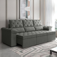 Imagem do Sofá Retrátil 3 Lugares 2,10m York Suede Cinza