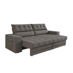 Sofá Oscar Plus 2,00m Retrátil/Reclinável Suede Cinza - Moritania Moveis e Decoracoes