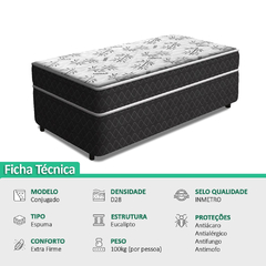 Cama Box Solteiro Conjugada Benfica Espuma D33 Ortopédica 88x188x50cm na internet