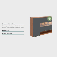 Armário Aéreo de Cozinha 120cm com 3 Portas Vidro Reflecta e Nicho 100% mdf Itália - comprar online