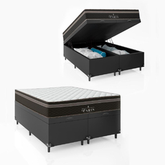 Cama Box Baú Casal Bipartido + Colchão Paris Molas Ensacadas Pocket - 66x138x188cm- Várias Cores