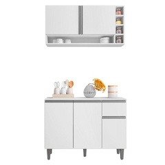Balcão de Cozinha e Armário Aéreo Vanessa Branco Brilho - comprar online