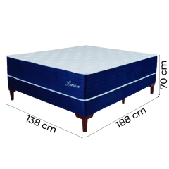 Cama Box Casal Colchão Molas Ensacadas Lamore 138x188x70cm Azul Veludo/Malha Branca - Suporta até 110kg por Pesso - Moritania Moveis e Decoracoes