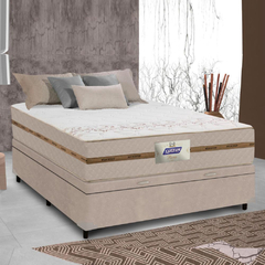 Cama Box Baú Casal Colchão Molas Flora Bege 138x188x60cm Marrom