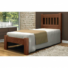Cama De Solteiro Pérola De Madeira Maciça Angelim Pedra/tauari - Cor Castanho - comprar online