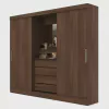 Guarda Roupa Solteiro com Espelho 2 Portas de Correr 4 Gavetas Itália